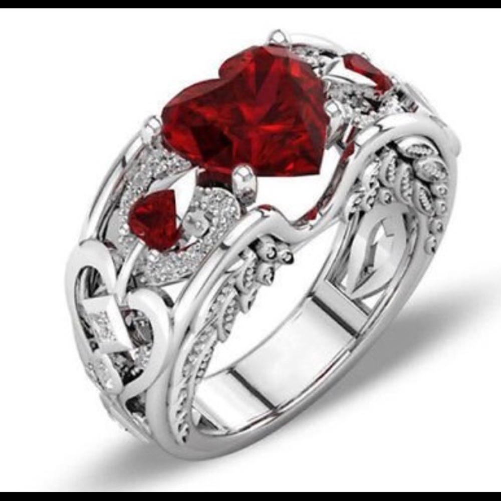 New Faux Red Ruby & CZ Angel Wing Ring Band 10 SZ